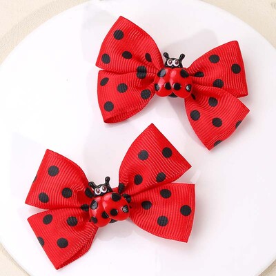 ncmama 2vnt Kawaii Ladybug plaukų segtukas Ladybird Bow plaukų segtukas mergaitei mielas juodų taškelių raštas barrettes galvos apdangalai plaukų priedai