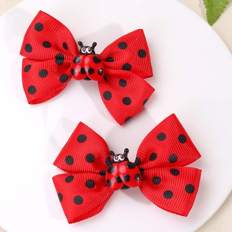 ncmama 2vnt Kawaii Ladybug plaukų segtukas Ladybird Bow plaukų segtukas mergaitei mielas juodų taškelių raštas barrettes galvos apdangalai plaukų priedai