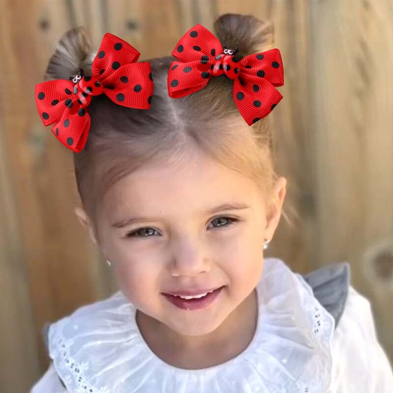 ncmama 2vnt Kawaii Ladybug plaukų segtukas Ladybird Bow plaukų segtukas mergaitei mielas juodų taškelių raštas barrettes galvos apdangalai plaukų priedai
