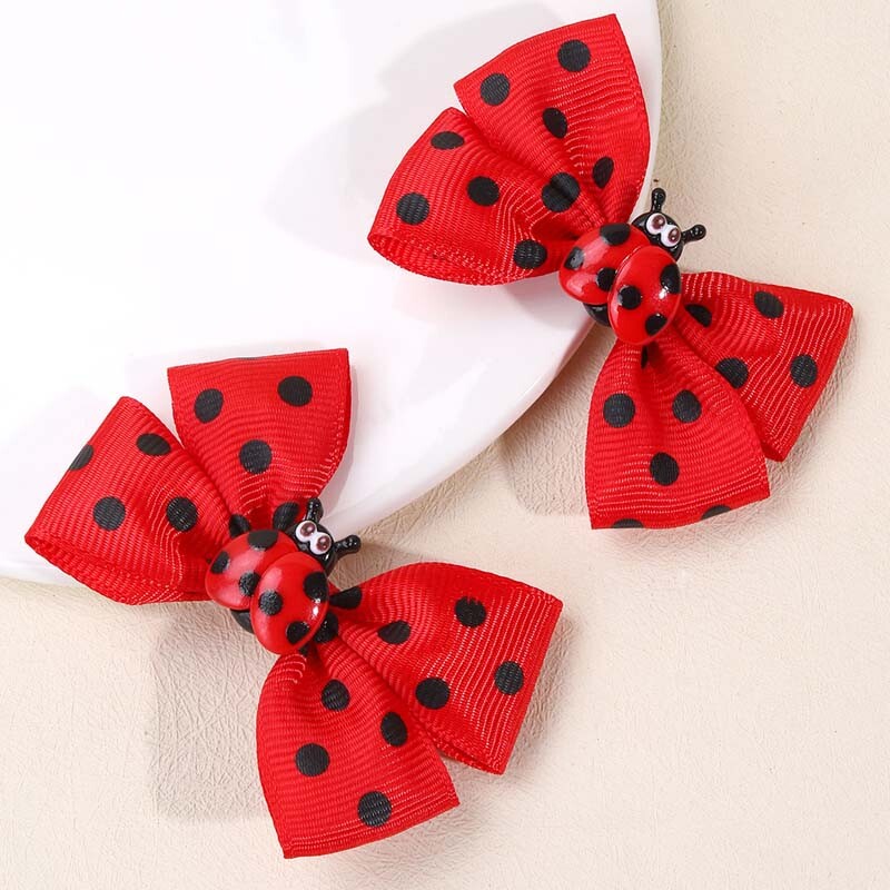 ncmama 2vnt Kawaii Ladybug plaukų segtukas Ladybird Bow plaukų segtukas mergaitei mielas juodų taškelių raštas barrettes galvos apdangalai plaukų priedai