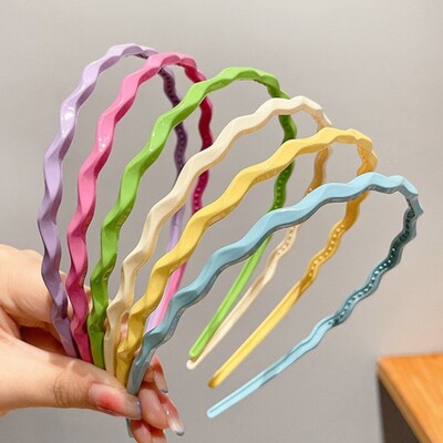 6PCS Дамска лента за коса Wave лента за глава Детска лента за коса Candy Solid Rim Пластмасови смели ленти за коса Подаръци Деца Момичета Аксесоари за коса