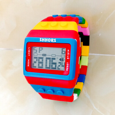 SHHORS Stavebné bloky Rainbow DIY Digitálne elektronické Dámske Pánske Študentské Veľké Dievčenské Chlapčenské Hodiny Budík Športové Náramkové Hodinky Darček