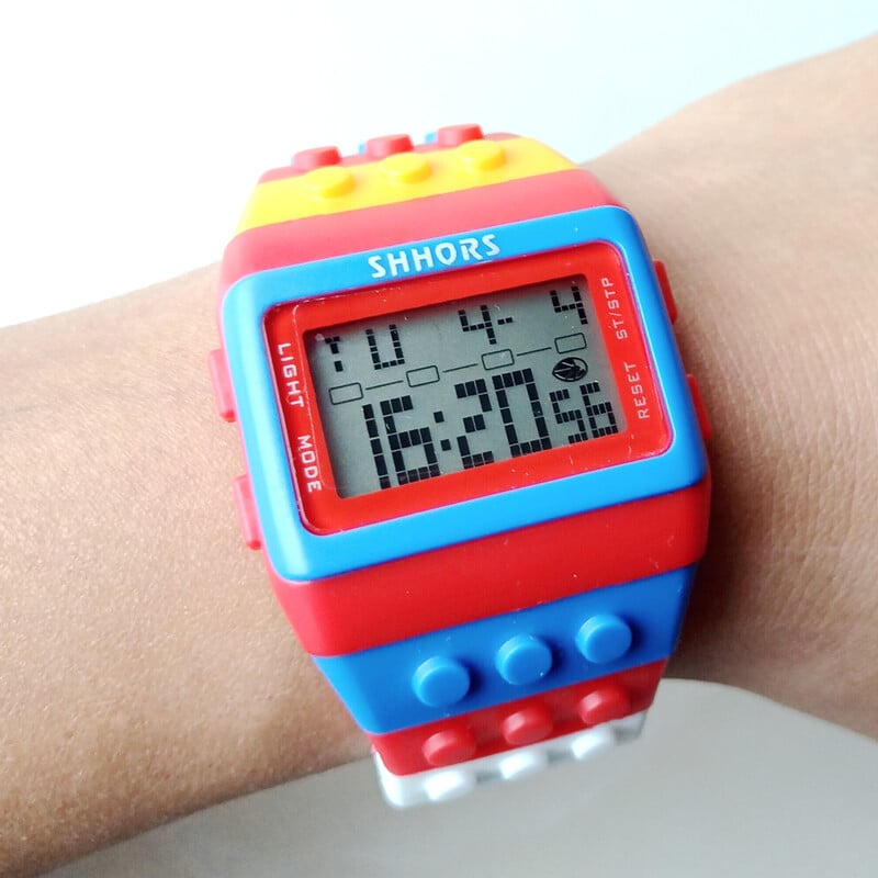 SHHORS Stavebné bloky Rainbow DIY Digitálne elektronické Dámske Pánske Študentské Veľké Dievčenské Chlapčenské Hodiny Budík Športové Náramkové Hodinky Darček
