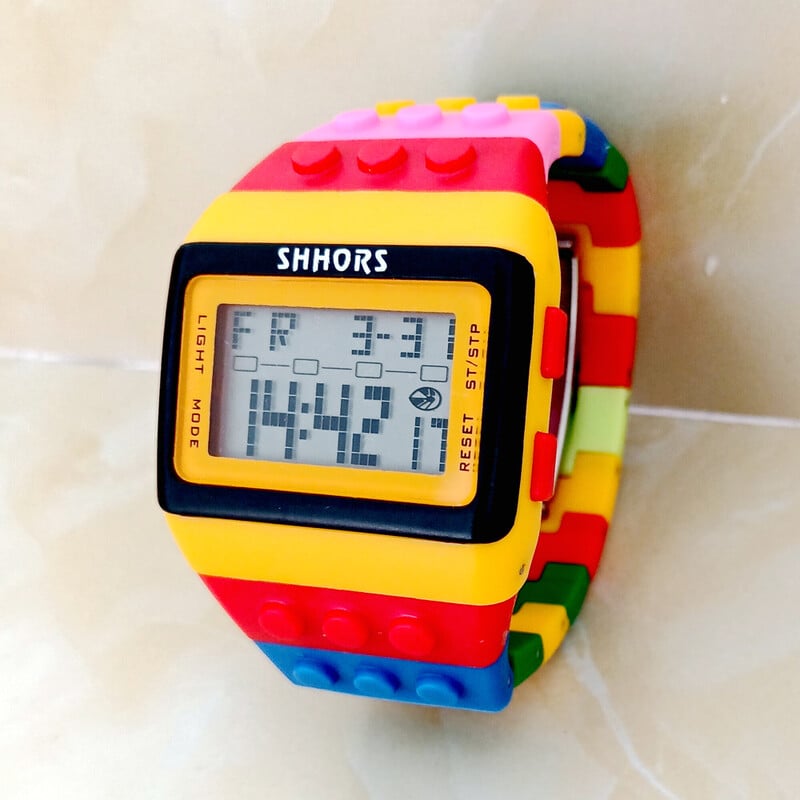 SHHORS Stavebné bloky Rainbow DIY Digitálne elektronické Dámske Pánske Študentské Veľké Dievčenské Chlapčenské Hodiny Budík Športové Náramkové Hodinky Darček