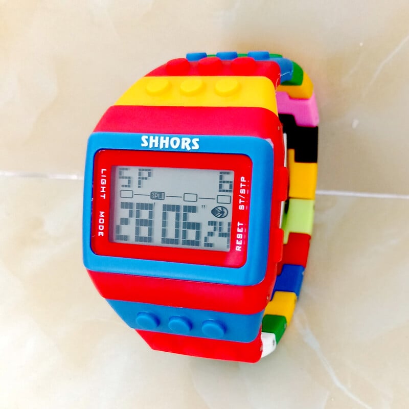 SHHORS Stavebné bloky Rainbow DIY Digitálne elektronické Dámske Pánske Študentské Veľké Dievčenské Chlapčenské Hodiny Budík Športové Náramkové Hodinky Darček