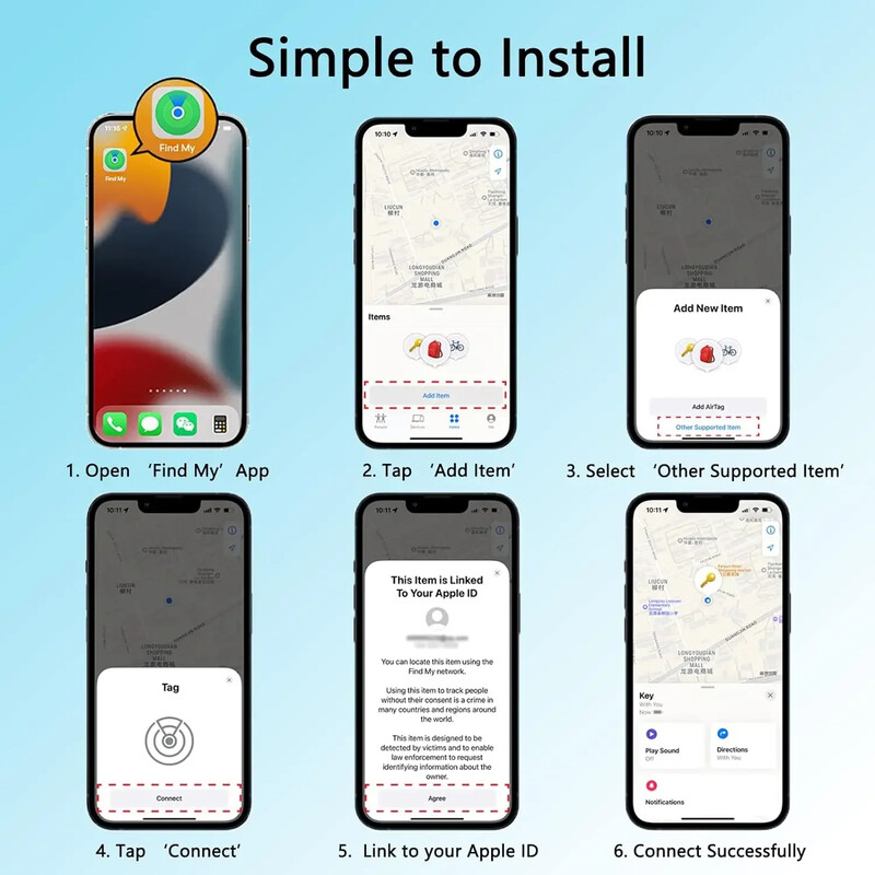 Az intelligens Bluetooth GPS-követő együttműködik a Find My APP elvesztése elleni emlékeztető eszközzel, vezeték nélküli iPhone Locator Key Kids keresővel