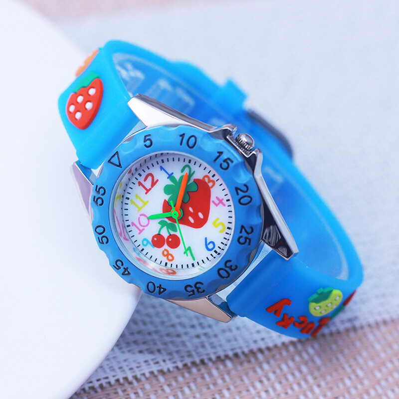 új divat csinos aranyos rózsaszín lányok gyerek órák 3D rajzfilm eper arc és szíj kisgyerek babák születésnapi ajándék óra