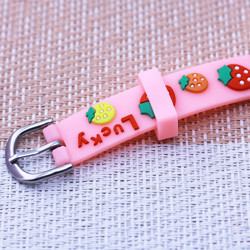 új divat csinos aranyos rózsaszín lányok gyerek órák 3D rajzfilm eper arc és szíj kisgyerek babák születésnapi ajándék óra