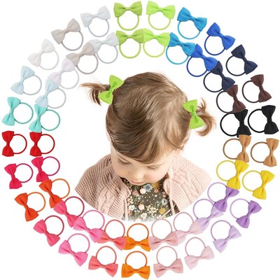 20/40 darabos 2 hüvelykes kislány haj masnik Rugalmas nyakkendők Grosgrain szalag masni gumiszalaggal lófarok tartók Hajkiegészítők