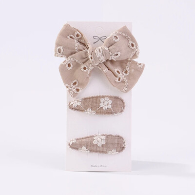 3 buc/lot agrafe de păr cu fundă de flori cu broderie agrafe de păr pentru copii, geometrice, dulci, accesorii de păr pentru fete, barete vintage din bumbac