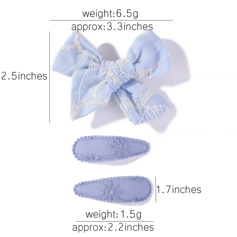 3 buc/lot agrafe de păr cu fundă de flori cu broderie agrafe de păr pentru copii, geometrice, dulci, accesorii de păr pentru fete, barete vintage din bumbac