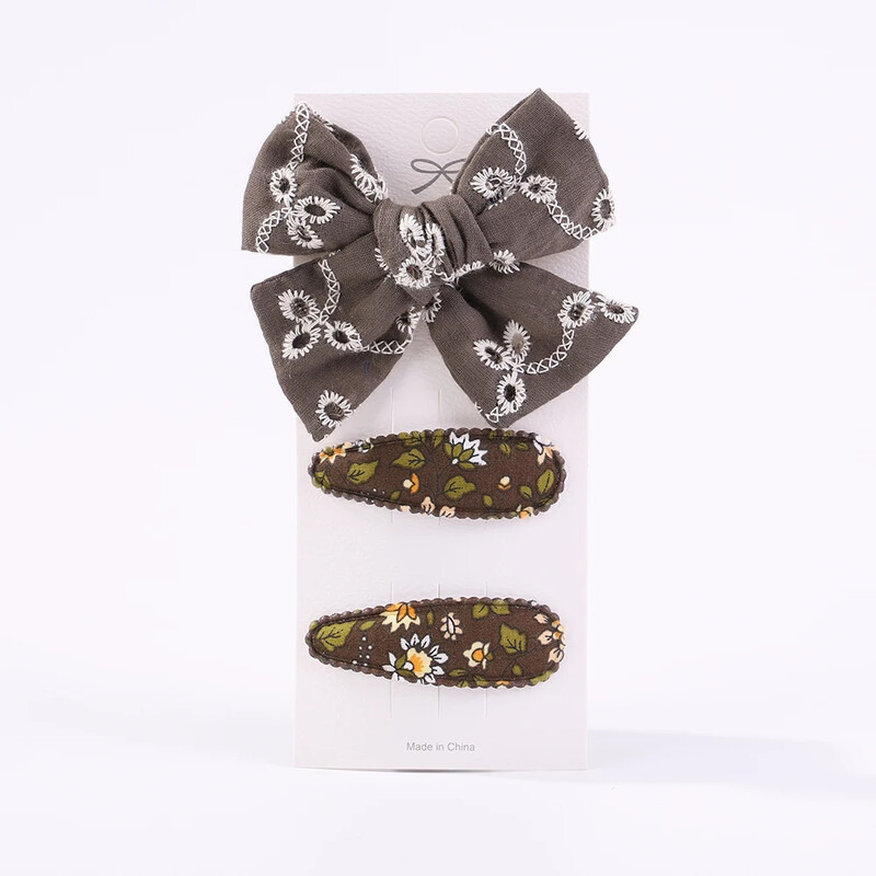 3 buc/lot agrafe de păr cu fundă de flori cu broderie agrafe de păr pentru copii, geometrice, dulci, accesorii de păr pentru fete, barete vintage din bumbac