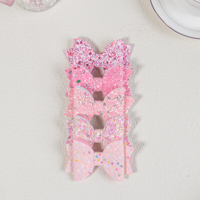 5db aranyos lány haj masni klipekkel gyerek 3 hüvelykes csillogó masni hajcsat többszínű hajkiegészítő készlet