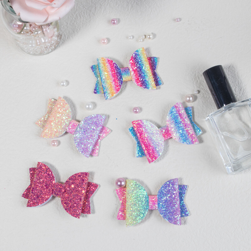 5db aranyos lány haj masni klipekkel gyerek 3 hüvelykes csillogó masni hajcsat többszínű hajkiegészítő készlet