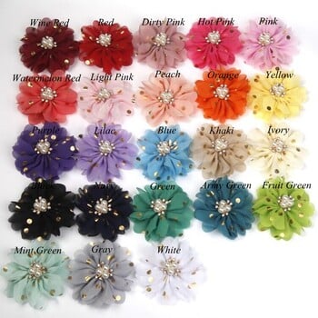 12 ΤΕΜ 2,8 ιντσών Smoot Chiffon Flower Rhinestone Cluster Χωρίς κλιπ μαλλιών Αξεσουάρ μαλλιών για κορίτσια Φιόγκοι μαλλιών Παιδικά αξεσουάρ για μωρά