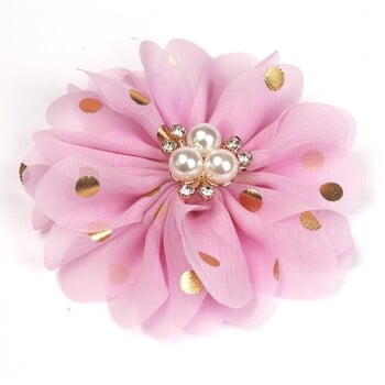 12 ΤΕΜ 2,8 ιντσών Smoot Chiffon Flower Rhinestone Cluster Χωρίς κλιπ μαλλιών Αξεσουάρ μαλλιών για κορίτσια Φιόγκοι μαλλιών Παιδικά αξεσουάρ για μωρά