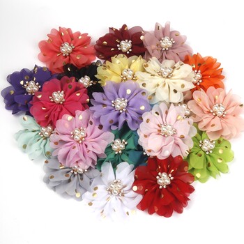 12 ΤΕΜ 2,8 ιντσών Smoot Chiffon Flower Rhinestone Cluster Χωρίς κλιπ μαλλιών Αξεσουάρ μαλλιών για κορίτσια Φιόγκοι μαλλιών Παιδικά αξεσουάρ για μωρά