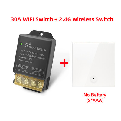 Ewelink APP 30A 1 csatornás WiFi nagy teljesítményű, intelligens megszakító kapcsoló, AC 110 V 220 V bemeneti vezeték nélküli relé, 2,4 GHz távirányító