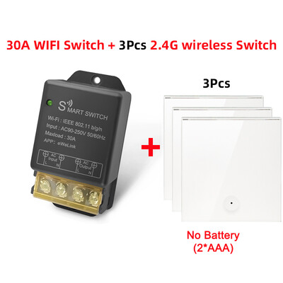 Ewelink APP 30A 1 csatornás WiFi nagy teljesítményű, intelligens megszakító kapcsoló, AC 110 V 220 V bemeneti vezeték nélküli relé, 2,4 GHz távirányító