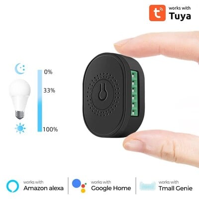 Tuya Mini WiFi Smart LED Dimmer Switch Светлинен модул SmartLife App Дистанционно управление 220V стенна лампа Включено Изключено за Alexa Home