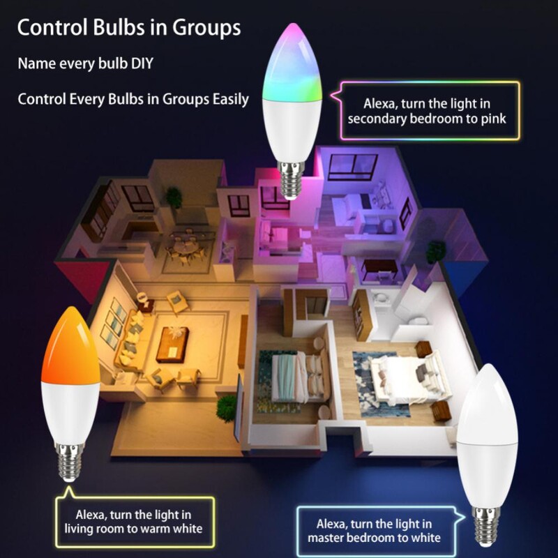 Bec LED E14 Smart Wifi 5/7/9W Lampă LED RGBCW funcționează cu Alexa Amazon Home Yandex Alice Smartthings