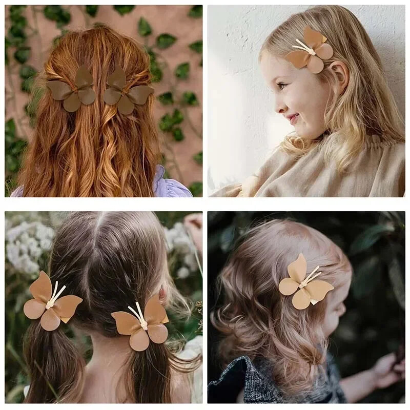 Oaoleer 2 db Klasszikus tömör pillangós hajcsat gyerekeknek lányoknak aranyos bőr masni hajtű Barrettes baba fejdísz hajkiegészítők