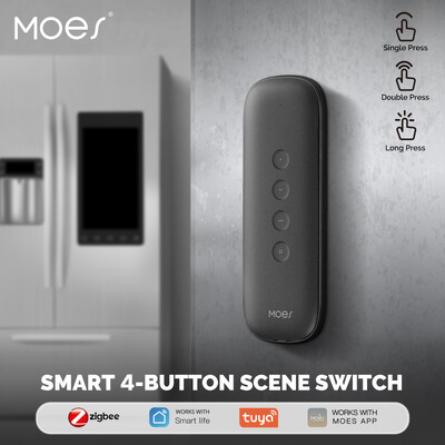 Tuya ZigBee Smart Scene Switch 4Button Portable Wireless Lighweight Design 12 Scenario Remote Control Automation Захранван от батерия