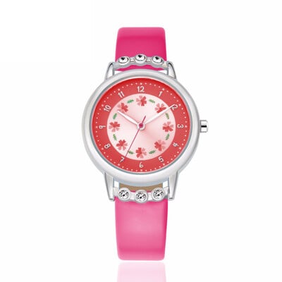 Ceasuri pentru copii Ceasuri pentru copii Moda ocazională Flori drăguțe Ceas pentru studenți Life Waterproof Curea din piele PU Ceas de mână cu quartz pentru fată LL