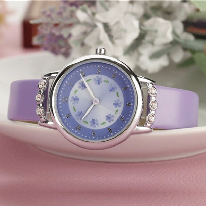 Ceasuri pentru copii Ceasuri pentru copii Moda ocazională Flori drăguțe Ceas pentru studenți Life Waterproof Curea din piele PU Ceas de mână cu quartz pentru fată LL