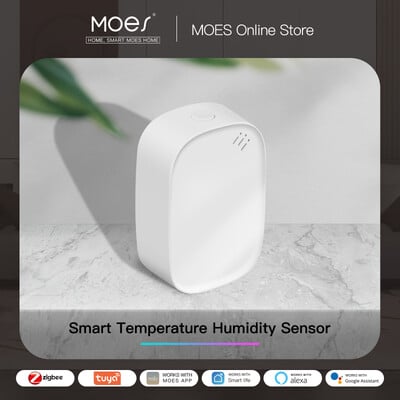 MOES Tuya Zigbee viedā temperatūras mitruma sensora iekštelpu higrometra APP uzraudzība darbojas ar Alexa Google mājas akumulatoru