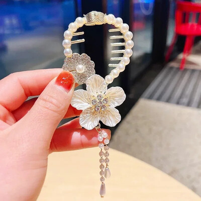 Mėlyna, raudona drugelio bandelė surišimo sagties laikiklis plaukų segtukai Elegantiškas plaukų segtukas kabantis perlas kutas aukštas surišo uodega plaukų letenėlis moterims