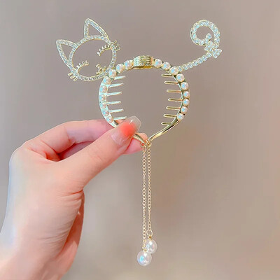 Mėlyna, raudona drugelio bandelė surišimo sagties laikiklis plaukų segtukai Elegantiškas plaukų segtukas kabantis perlas kutas aukštas surišo uodega plaukų letenėlis moterims