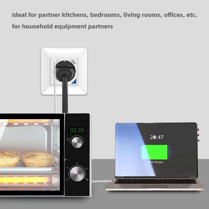 Tuya Wifi EU 16A fali aljzat intelligens csatlakozó, C típusú port Hangvezérlés időzítő Ütemezési funkció Munka az Alexa Google Home segítségével