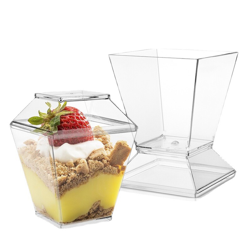 Cupă cu mousse de unică folosință 200ML Cupă pătrată transparentă din plastic cu capac Crăciun Vânzare cu ridicata în stoc