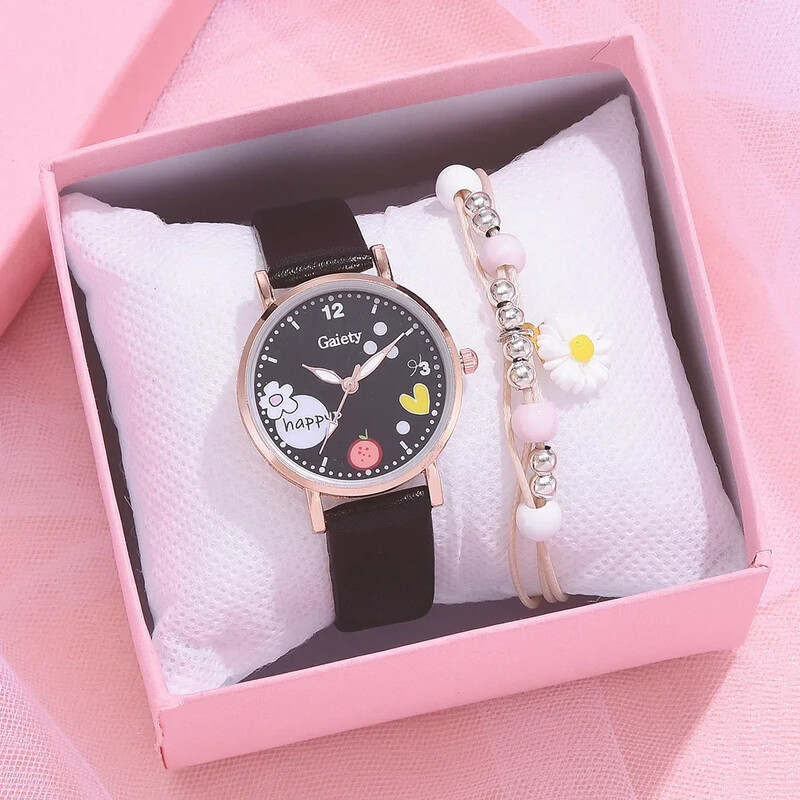 Detské hodinky Ružové roztomilé detské náramkové hodinky s kresleným vzorom Quartz hodinky sada pre dievčatá Módne študentské hodiny Relogio Feminino