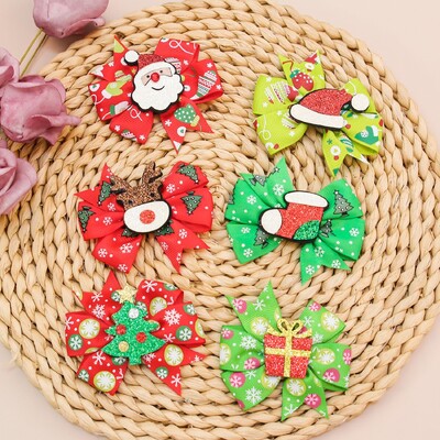 6 vnt kalėdiniai plaukų lankeliai 3 colių grosgrain juostiniai lankeliai aligatoriai plaukų segtukai plaukų aksesuarai kalėdinės dovanos mergaitėms