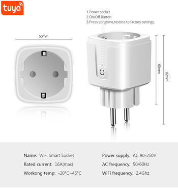 Tuya/Homekit Smart Socket EU16A Wifi Smart Plug With Power Monitoring Smart Life APP Control Поддръжка Google Assistant Alexa