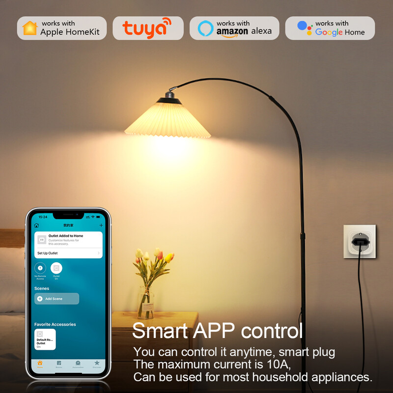 Tuya/Homekit viedligzda EU16A Wifi viedais spraudnis ar jaudas uzraudzību Smart Life APP vadības atbalsts Google palīgs Alexa
