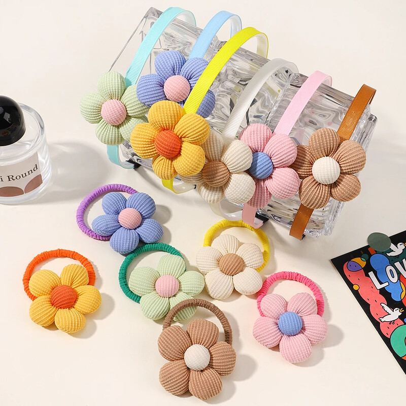 1/2db Lovley Kids hajgumi színes virág formájú hajkarika Dopamin csillogó elasztikus fejpánt Boutique gyermek hajkiegészítő