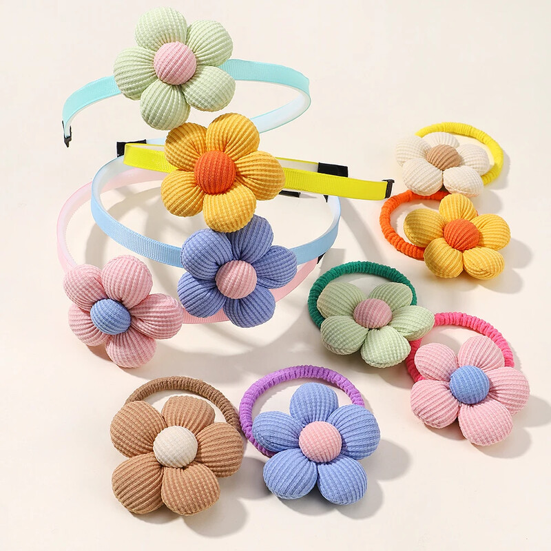 1/2db Lovley Kids hajgumi színes virág formájú hajkarika Dopamin csillogó elasztikus fejpánt Boutique gyermek hajkiegészítő