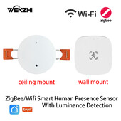 ZigBee Wifi MmWave žmogaus buvimo judesio jutiklis su skaisčio / atstumo aptikimu 5/110/220V Tuya Smart Life namų automatika