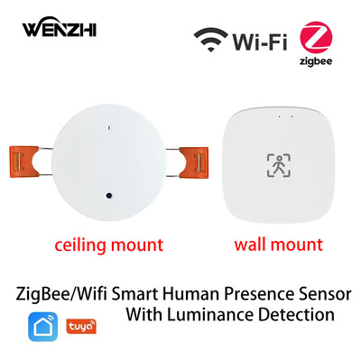 ZigBee Wifi MmWave cilvēka klātbūtnes kustības sensors ar spilgtuma/attāluma noteikšanu 5/110/220V Tuya Smart Life mājas automatizācija