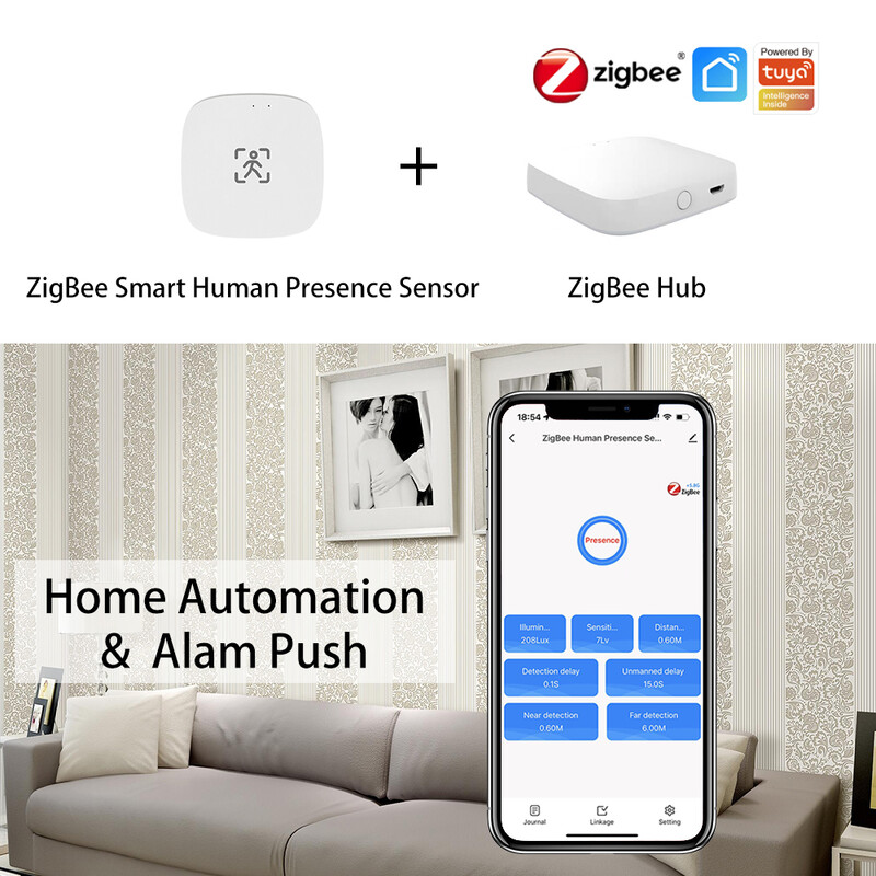 ZigBee Wifi MmWave žmogaus buvimo judesio jutiklis su skaisčio / atstumo aptikimu 5/110/220V Tuya Smart Life namų automatika