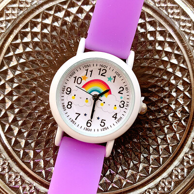 Jauni modes varavīksnes mākoņi gaismas silikona siksniņas bērnu pulksteņi jauki multfilmas kvarca pulkstenis meiteņu pulkstenis vairumtirdzniecība