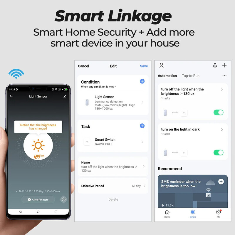 Senzor de lumină Tuya ZigBee WiFi Senzor de iluminare pentru casă inteligentă Control de legătură APP Detector de luminozitate Automatizare de iluminare