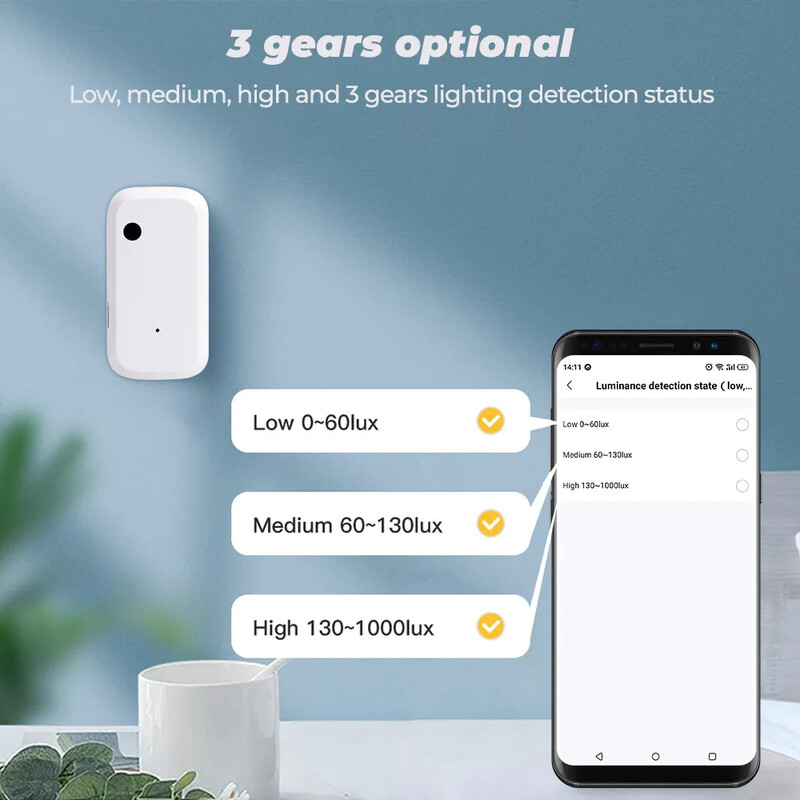 Senzor de lumină Tuya ZigBee WiFi Senzor de iluminare pentru casă inteligentă Control de legătură APP Detector de luminozitate Automatizare de iluminare
