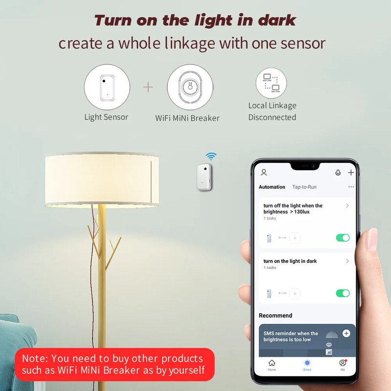 Senzor de lumină Tuya ZigBee WiFi Senzor de iluminare pentru casă inteligentă Control de legătură APP Detector de luminozitate Automatizare de iluminare