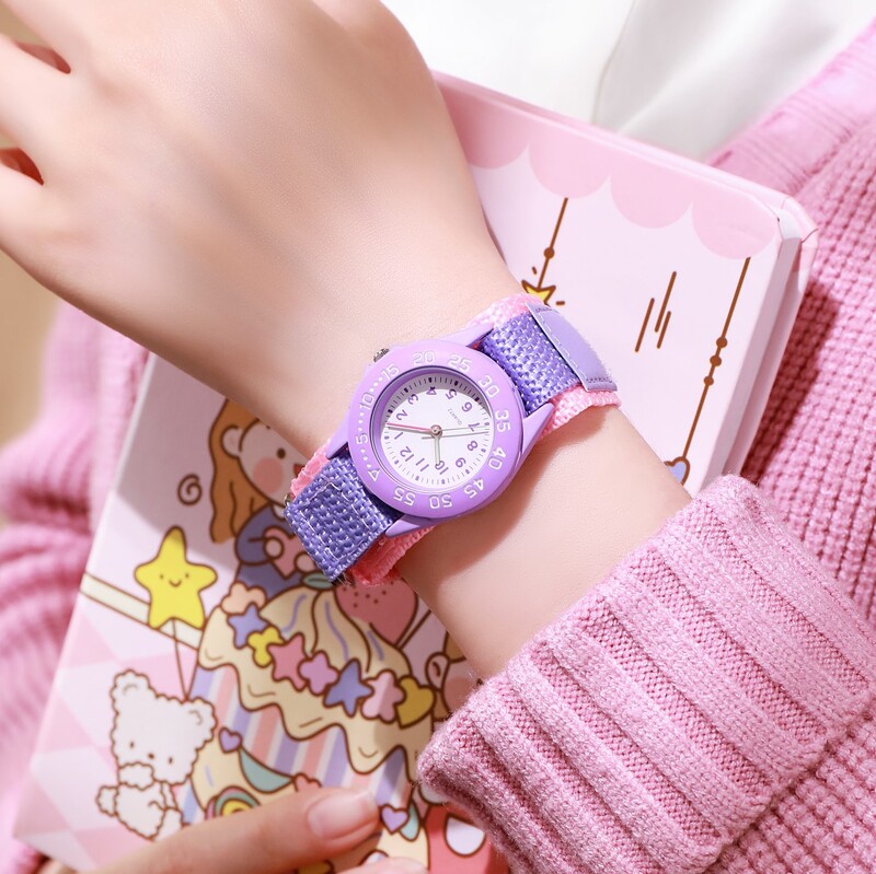 Dievčenské športové hodinky s otočnou lunetou, 31 mm ciferník, nylonový suchý zips, darček pre deti