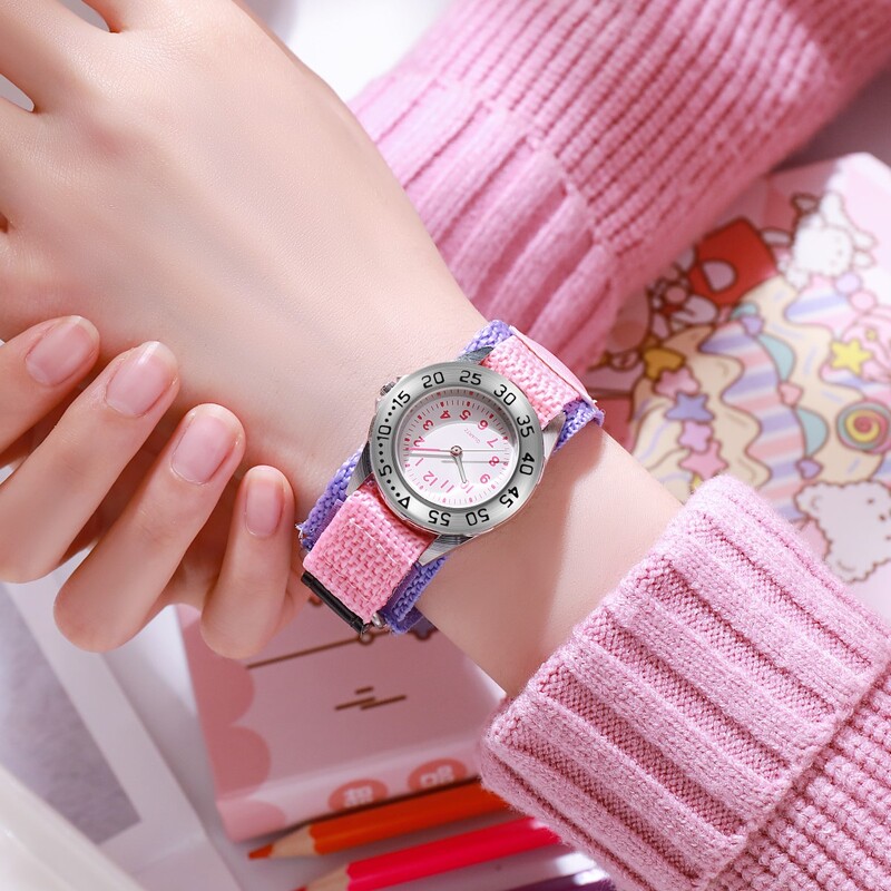 Dievčenské športové hodinky s otočnou lunetou, 31 mm ciferník, nylonový suchý zips, darček pre deti