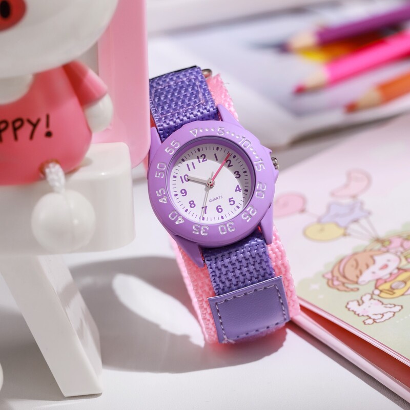 Dievčenské športové hodinky s otočnou lunetou, 31 mm ciferník, nylonový suchý zips, darček pre deti